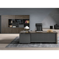 Meubles de bureau en vente flash, table de bureau au prix de gros, bureau de direction en MDF brun foncé avec bibliothèque