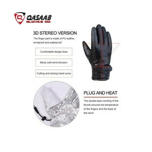 Couleur noire-gant en cuir de vachette Mitaines chauffantes électriques double face pour garder au chaud en hiver Gants de batterie réglables - Product Image 4