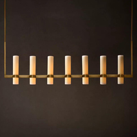 Lustre de luxe rectangulaire en marbre naturel pour salle à manger de villa, suspension inspirée de l'albâtre pour café