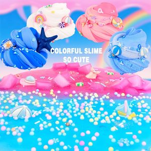 Kit de slime non toxique pour enfants dans des pots roses et bleus mélangés avec de jolis charms sur le thème de l'océan - Product Image 5