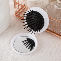Miroir de voyage rond pliable, mini peigne de poche compact, brosse démêlante anti-casse pour femmes et filles avec miroir intégré