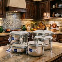 Ensemble de casseroles et poêles en acier inoxydable de haute qualité pour la cuisson, 10 pièces, compatible induction, batterie de cuisine OEM/ODM