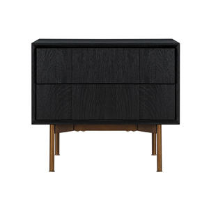 Mesita de noche Carnaby con 2 cajones, roble cepillado negro, patas de bronce, almacenamiento moderno para dormitorio - Product Image 2