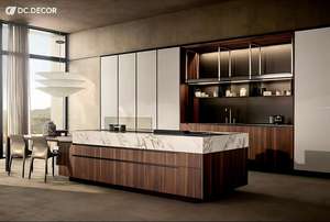 Meuble <span class=keywords><strong>de</strong></span> cuisine moderne modulaire en bois massif avec compartiment <span class=keywords><strong>de</strong></span> rangement pour mini-réfrigérateur, crédence écologique et durable pour appartement - Product Image 2