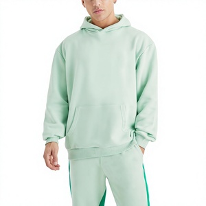 Sweat-shirt à capuche vert menthe pour homme, manches longues, vêtement décontracté, poches latérales, couleur unie, coupe classique, mode d'hiver, 100% coton biologique - Product Image 3