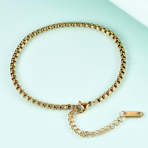 Pulsera de cadena cuadrada de acero inoxidable chapada en oro de 18 quilates de 3 mm para mujer, regalo de joyería - Product Image 3