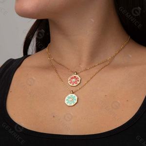 Gemnel गहने 925 स्टर्लिंग चांदी 18k सोना मढ़वाया अष्टकोणीय हीरा तामचीनी क्रिस्टल स्टार हार - Product Image 2