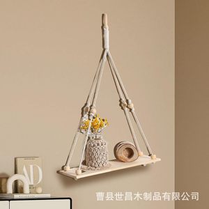 Étagère murale en bois massif, porte-plantes pour salon, support de rangement suspendu décoratif en bois et corde de chanvre - Product Image 5