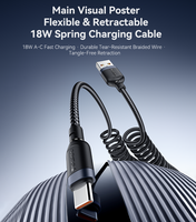 Câble de données USB vers Type-C rétractable flexible et anti-emmêlement Yesido 18W à charge rapide, longueur 0,4-1,2 m, CA205C