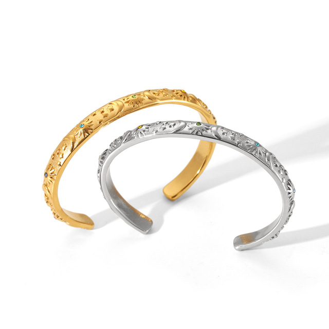 Non Fading Bangle Women's High-end Temperament Stainless Steel Bangle Embossed Three-dimensional Bangle