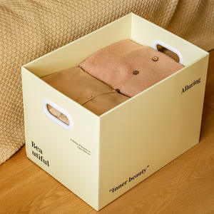 Boîte de rangement en papier épais, organisateur de vêtements rectangulaire avec couvercle pour usage domestique, gris clair, gris foncé, couleur unie - Product Image 1