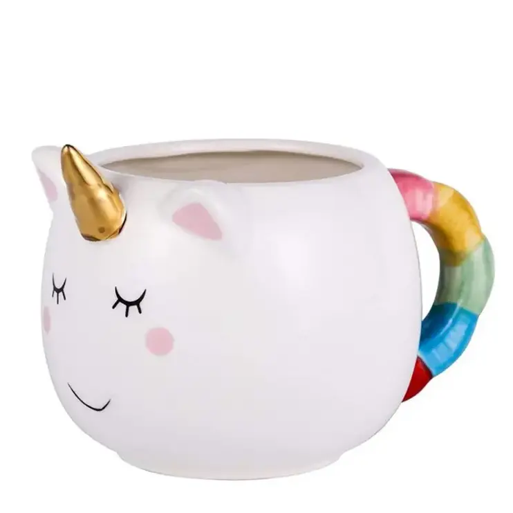 Logo personalizzato 3D rosa arcobaleno unicorno tazza in ceramica con manico colorato regalo di natale di compleanno per bambini e amici