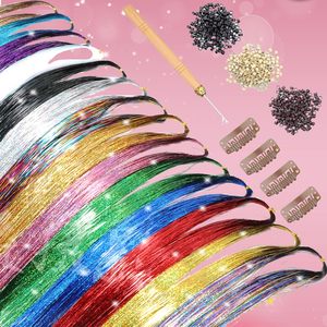 Kit di Tinsel per <span class=keywords><strong>Capelli</strong></span> 20 Colori 4800 Ciocche 48 Pollici Resistenti al Calore <span class=keywords><strong>Extension</strong></span> <span class=keywords><strong>Capelli</strong></span> Lisci con Clip Glitter Fatati per Ragazze - Product Image 3