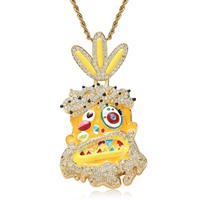 Pendentif de dessin animé de haute qualité plaqué or blanc avec émail coloré, bijoux hip-hop