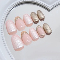 Vente en gros usine – Nouveaux faux ongles français minimalistes nacrés à presser, 24 pièces, faits à la machine, semi-artisanaux en acrylique, personnalisables