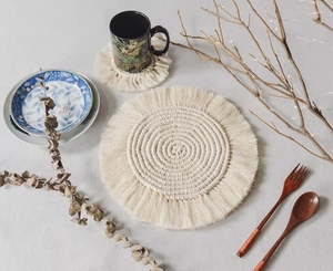 Posavasos <span class=keywords><strong>de</strong></span> Macramé Hechos a Mano con Cuerda <span class=keywords><strong>de</strong></span> Algodón, Tapete Tejido para Vasos con Patrón Ornamental y Borla para Vino - Product Image 6