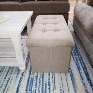 Extremo rectangular de Banco de cama con asiento acolchado de almacenamiento Reposapiés otomano de tela de lino - Product Image 1