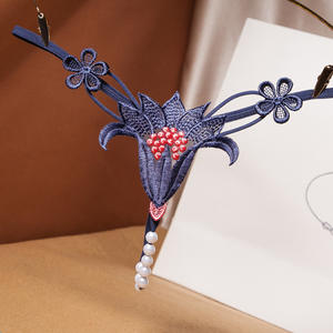 여자의 이국적인 레이스 진주 페르시 끈 팬티 자수 꽃 디자인 마이크로 메쉬 T 백 속옷 로맨틱 친밀한 - Product Image 6