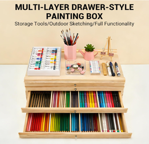 Wooden Natural Color Portable Drawer-style Paintbrush Holder with Four Compartments <strong>for</strong> Desk-based Stationery <strong>Storage</strong>. - Product Image 2