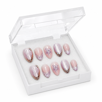 Ongles à presser de luxe rose chromé, motif floral, faits à la main, écologiques, courts pour doigts