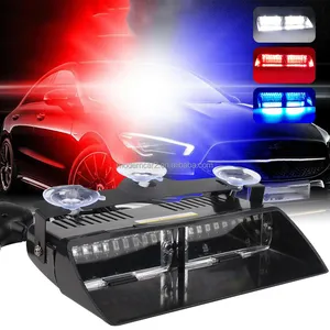 12V 16LED Universal Car Strobe Light Flash Light Bar Windshield Mount Suction Cup Red Blue Yellow Flashing Warning Light