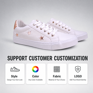 Baskets compensées pour femme avec logo personnalisé OEM, or rose, étoiles, talon orné de métal, semelle épaisse blanche, printemps/été - Product Image 3