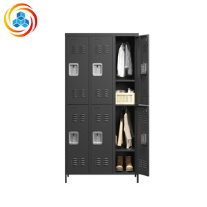 Modular 6-Door 72" Iron Lockers with Lock <b>Folding</b> Bedroom Storage Cabinet for Easy Assembly Commercial Use in School Gym Black - Product Image 4