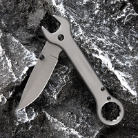 Couteau pliant de poche en acier, forme clé, avec poignée à trou hexagonal, lame droite, couteau utilitaire multifonction EDC