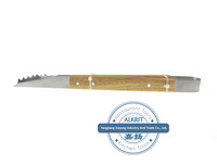 (ALBQ-WH001) Ensemble de 3 ustensiles de barbecue en acier inoxydable avec manche en chêne, spatule et fourchette pour grillades, ustensiles de cuisson pour barbecue en plein air