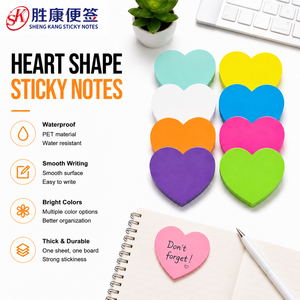 Heart Shape PET Sticky Notes Self Adhesive Waterproof <b>Memo</b> <b>Pads</b> Smooth Writing Bright Color Removable Heart Sticky Notes for Off - Product Image 1