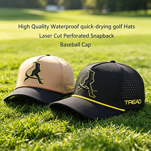 Casquette de baseball personnalisée en polyester à 5 panneaux avec cordon, broderie de logo de haute qualité, découpe laser, unisexe, pour le golf - Product Image 1