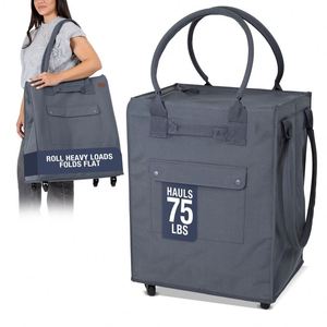 Factory Direct Sales Portable Heavy Duty Folding Rolling Tote Trolley Reusable Polyester Grocery <b>Bag</b> Shopping with <b>Wheels</b> Handle - Product Image 1
