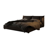 Italienisches minimalistisches Bett mit oberer Schicht aus Rindsleder, echtem Leder und Massivholz, hohes Bett mit Stauraum, 1,8 x 2 m, Kingsize-Bett, Doppelbett