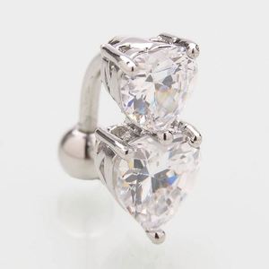Joyas para piercing: Anillo de ombligo de cobre verde con circonita de doble corazón y corazón de melocotón - Product Image 6