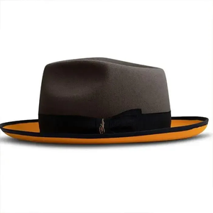 <b>Brown</b> <b>Wool</b> Felt Fedora Hat With Orange Band 56-58CM Unisex Formal Dress Hat Adult Four Seasons Casual Style - Product Image 1