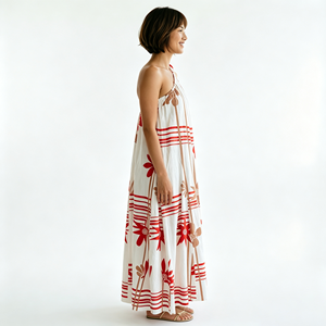 Robe longue plissée asymétrique à imprimé plage, luxueuse et confortable, en soie, pour <span class=keywords><strong>femme</strong></span> - Product Image 2