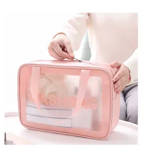 Portable large-capacity travel transparent toiletry bag waterproof frosted storage bag cosmetic bag
