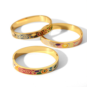 Vintage Style Enameled <b>Titanium</b> Steel Bracelet Women 18k Gold Open Clasp Fashionable High End Stainless Steel Jewelry Gift - Product Image 5