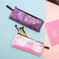 Trousse à Crayons Créative Nouvelle Conception à Paillettes Bicolores Style Sirène Coréen, Trousse de Maquillage et de Papeterie pour Étudiants, Paillettes Scintillantes