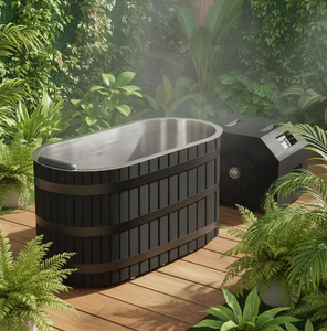 HELIUS Bañera de Hidromasaje Fría de Cedro Rojo para 1 Persona, en Forma de U, para Exteriores, con Revestimiento de Acero Inoxidable y Enfriador de 1HP, Gran Venta - Product Image 1