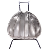 suspendu en métal osier gris moderne 2 pièces en rotin pour l'extérieur du jardin Fauteuil œuf à double balançoire avec support