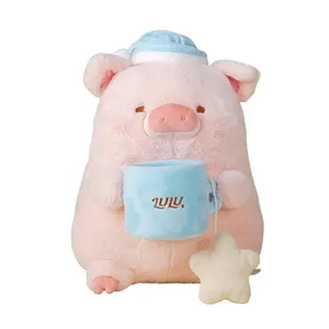 UTOYS, juguete de peluche, cerdo sentado con taza, decoración bonita supersuave, amigo durmiente, regalo de cumpleaños, cerdo de peluche