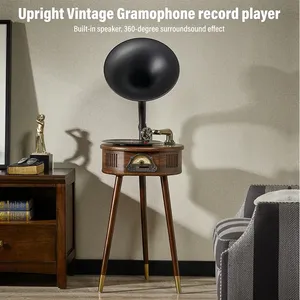 El tocadiscos de vinilo estilo gramófono vintage admite 4.2 y cuenta con función FM. - Product Image 1
