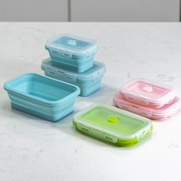 Boîte de conservation alimentaire pliable en silicone, gain de place, avec couvercle verrouillable, 4 tailles, compatible micro-ondes, réutilisable, pliable, pour le déjeuner