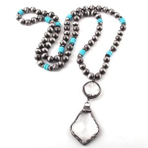 אופנה בוהמי שבטי תכשיטי חוט ציור ארוך מסוקס נשים צלב תליון שרשרת נבאחו פנינה שרשרת - Product Image 1