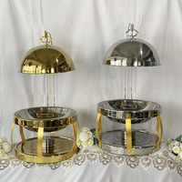 Plats de service de luxe pour réceptions de mariage, chauffe-plats ronds en fer doré pour buffet et traiteur