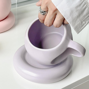 Taza de leche de bola hinchada minimalista, con posavasos a juego, decoración para el hogar y la habitación, taza regordeta y platillo, bonito añadido a tu <span class=keywords><strong>Tiempo</strong></span> de café, nueva - Product Image 4