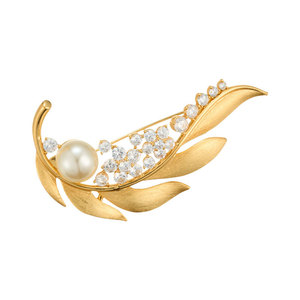 Broche de Hoja Radiante con Perlas y Pavé, Chapado en Oro de 18K, de Latón, para Mujer, Oficina, Uso Diario, Joyería Elegante, Regalo, 2026 - Product Image 3