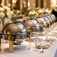 Ensemble de réchauds de luxe à couvercle roulant, chauffe-plats commerciaux en acier inoxydable pour buffet avec supports à combustible, équipement de restauration