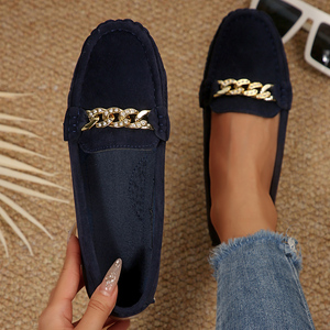 Mocasines Azul Marino para Mujer, Novedad 2025, con Decoración de Cadena Dorada, Zapatos Planos Cómodos para Uso Diario y de Oficina - Product Image 1